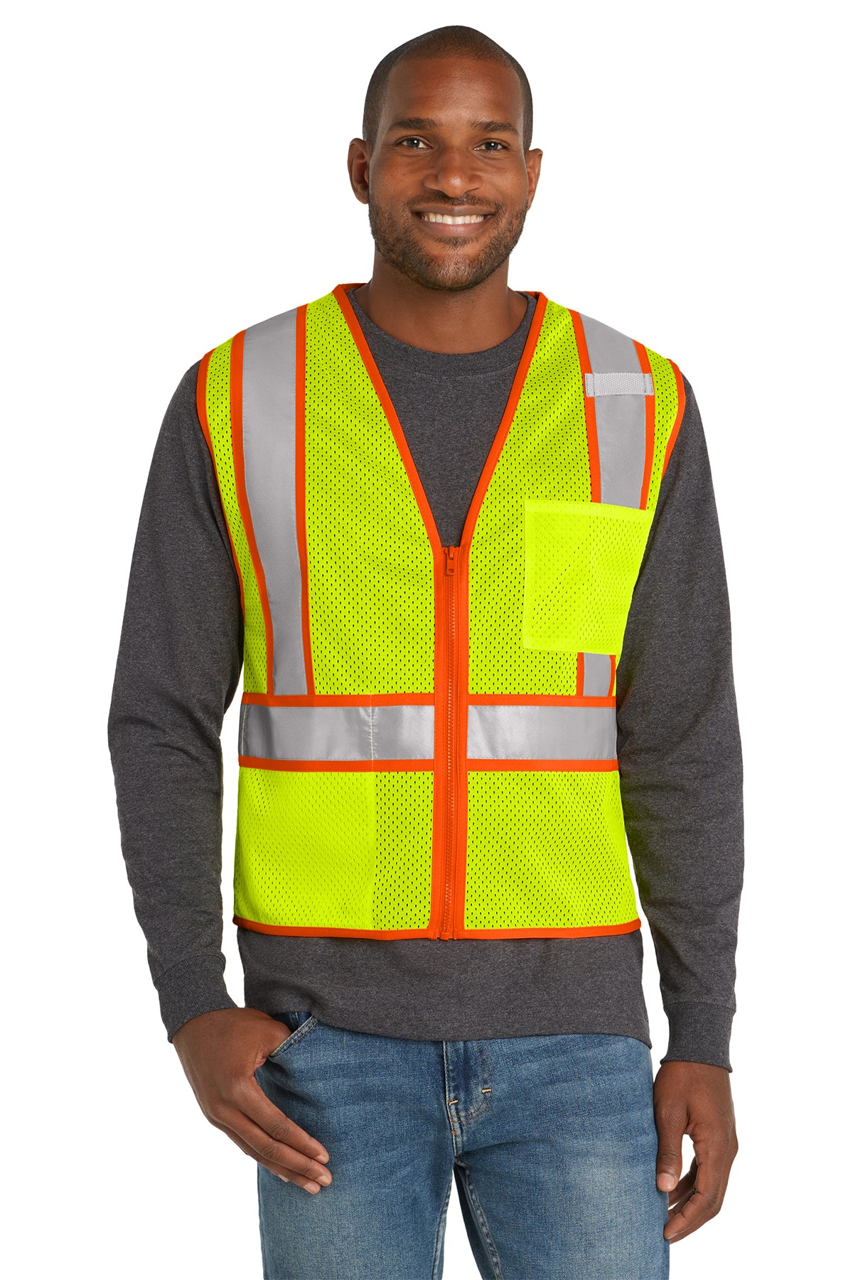 CornerStone CSV103 ANSI Class 2 mesh zippered two-tone safety vest