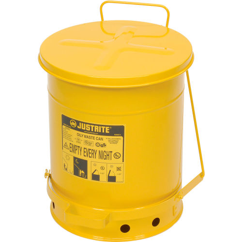 Justrite 10 Gallon Oily Waste Can, Yellow, 09301