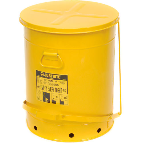 Justrite 21 Gallon Oily Waste Can, Yellow, 09701