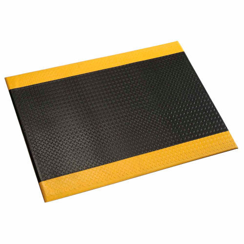 Apache Mills Diamond Deluxe Soft Foot Anti Fatigue Mat, 1/2in Thick, 3ft x 4ft, Black with Yellow Border