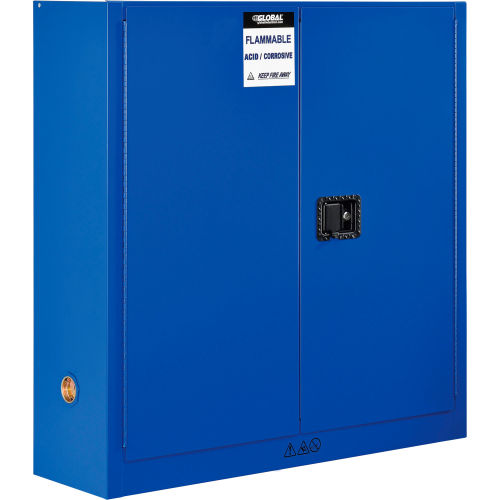 Global Industrial 24 Gallon Acid Corrosive Cabinet, Manual Close, 2 Door, 43inW x 12inD x 44inH