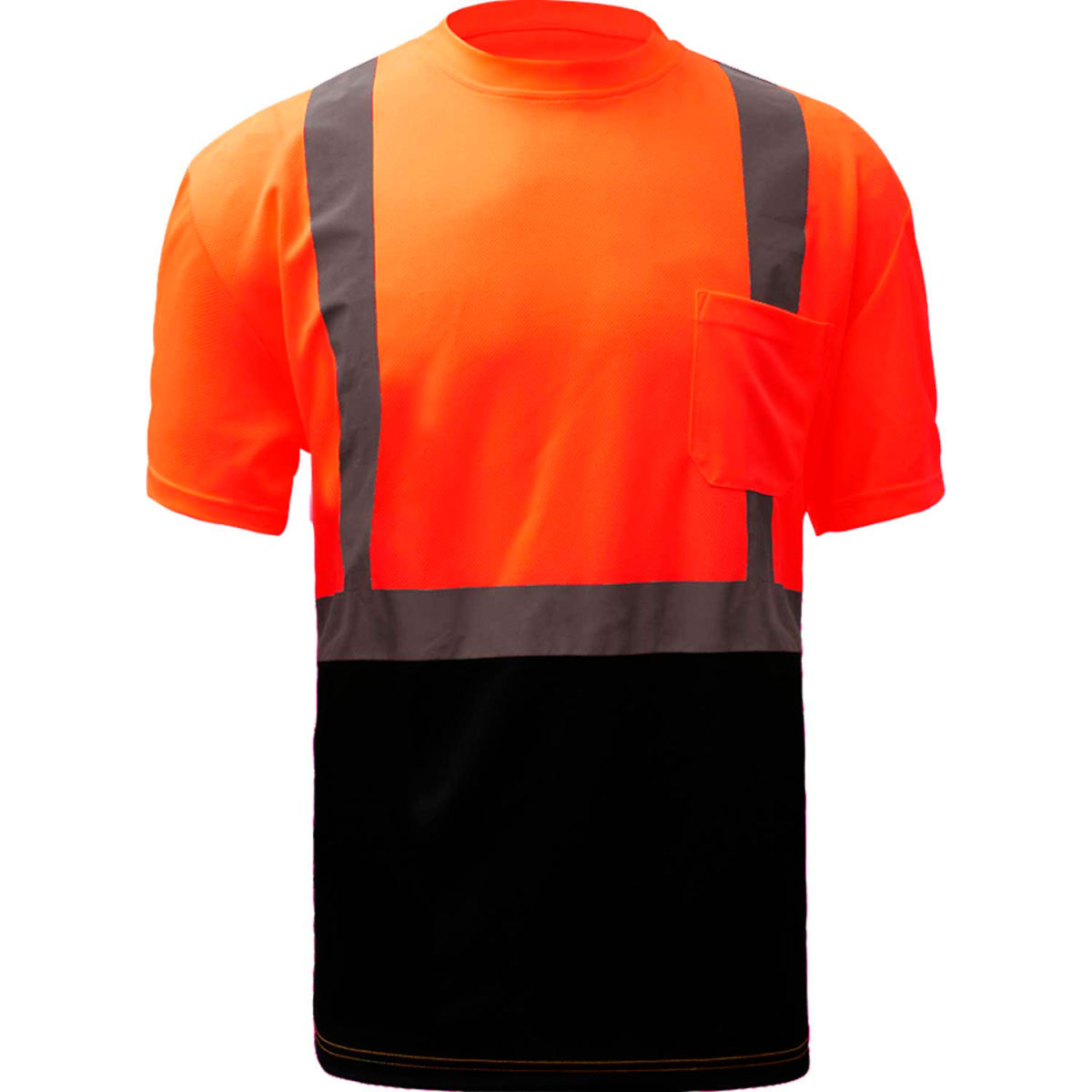 GSS Safety 5112, Class 2, Microfiber Birdseye Short Sleeve T-Shirt W/ Black Bottom, Orange, L Tall