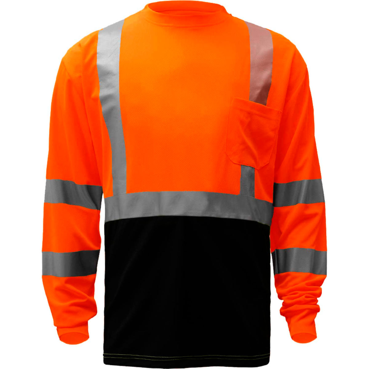 GSS Safety 5114, Class 3, Microfiber Birdseye Long Sleeve T-Shirt W/ Black Bottom, Orange, 3XL Tall