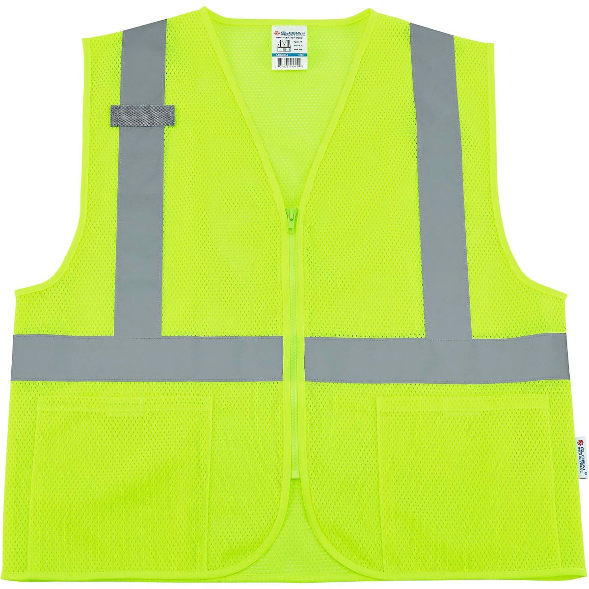 Global Industrial Class 2 Hi-Vis Safety Vest, 2 Pockets, Mesh, Lime, L/XL