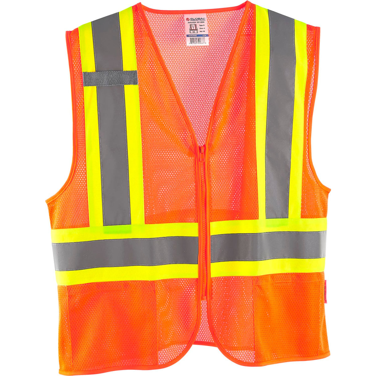Global Industrial Class 2 Hi-Vis Safety Vest, 2 Pockets, Two-Tone, Mesh, Orange, 4XL/5XL