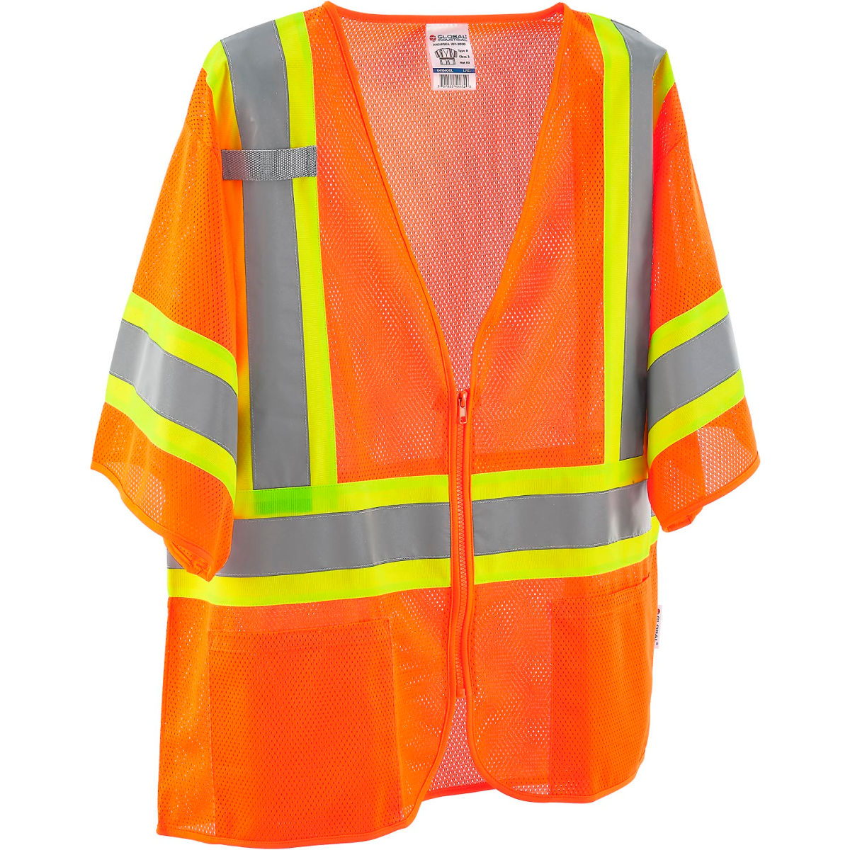 Global Industrial Class 3 Hi-Vis Safety Vest, 4 Pockets, Two-Tone, Mesh, Orange, 2XL/3XL