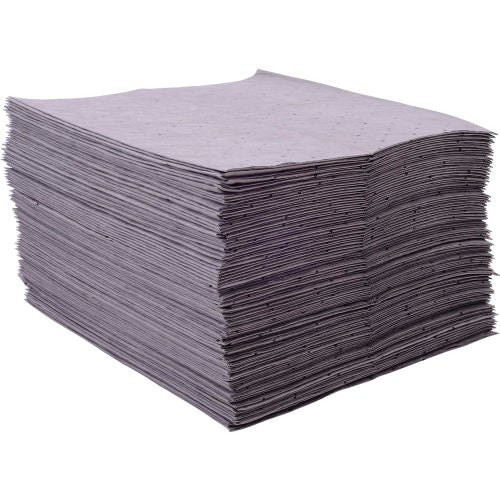Global Industrial Universal Sorbent Pads, Medium Weight, 15inL x 18inW, Gray, 100/Pack