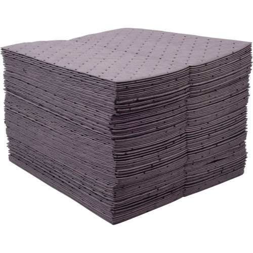 Global Industrial Universal Sorbent Pads, Heavy Weight, 15inW x 18inL, Gray, 100/Pack