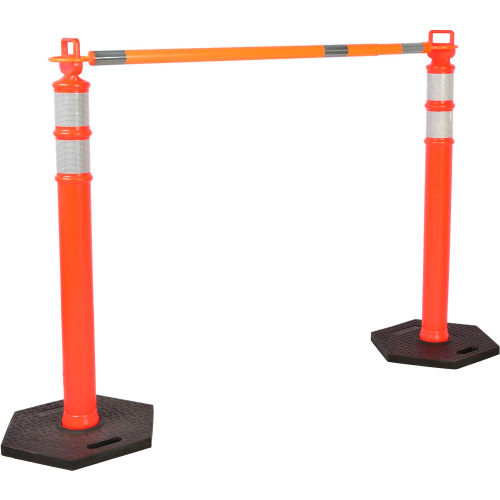 Global Industrial 2 Portable Delineator Posts with Cone Bar, Orange, Hexagonal Base