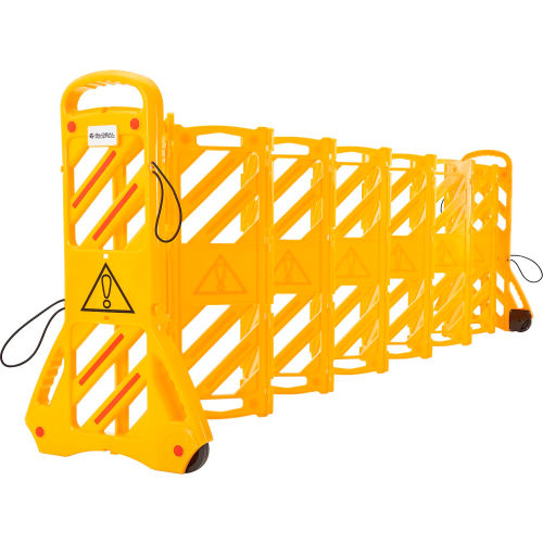 Global Industrial Extendable Mobile Barrier with Reflective Stripes, 12ft L