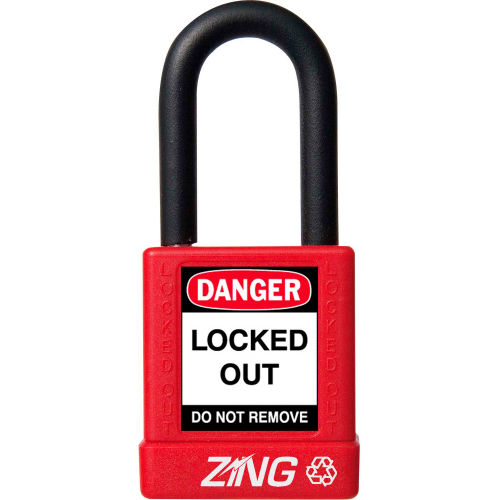 ZING RecycLock Safety Padlock, Keyed Different, 1-1/2in Shackle, 1-3/4in Body, Red, 7030