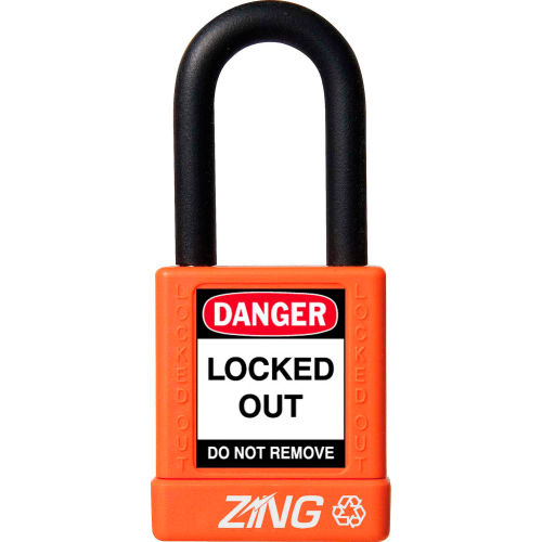 ZING RecycLock Safety Padlock, Keyed Alike, 1-1/2in Shackle, 1-3/4in Body, Orange, 7043