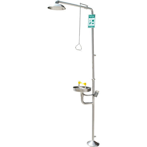 Global Industrial Emergency Combination Shower with Eyewash Station, Stainless Steel