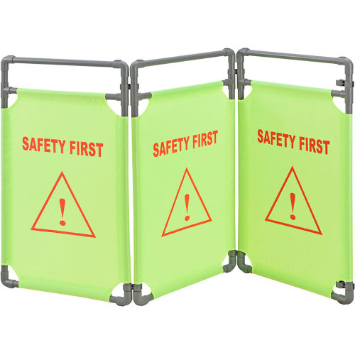 Global Industrial Fabric Folding Barrier, Safety First, Lime Green