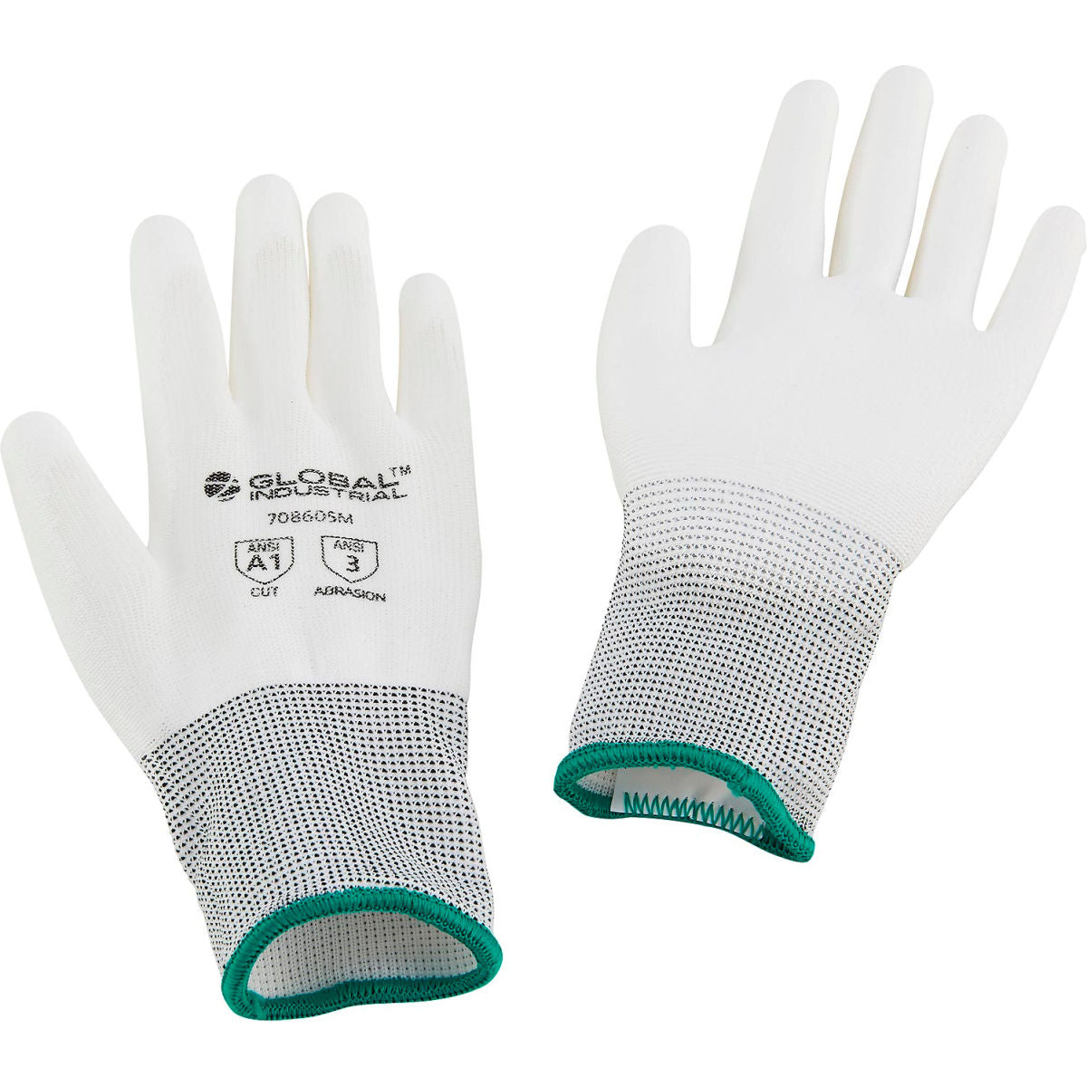 Global Industrial Nylon, Polyurethane Coated Gloves, White, Size M, Pack of 12