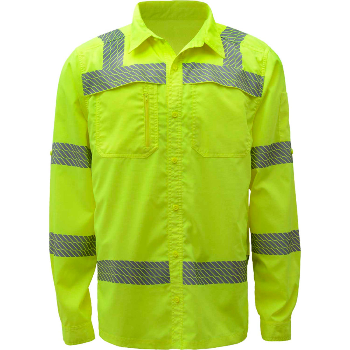 GSS Safety Class 3 New Designed Lightweight Shirt Rip Stop Bottom Down Shirt with SPF 50+ Lime-4XL