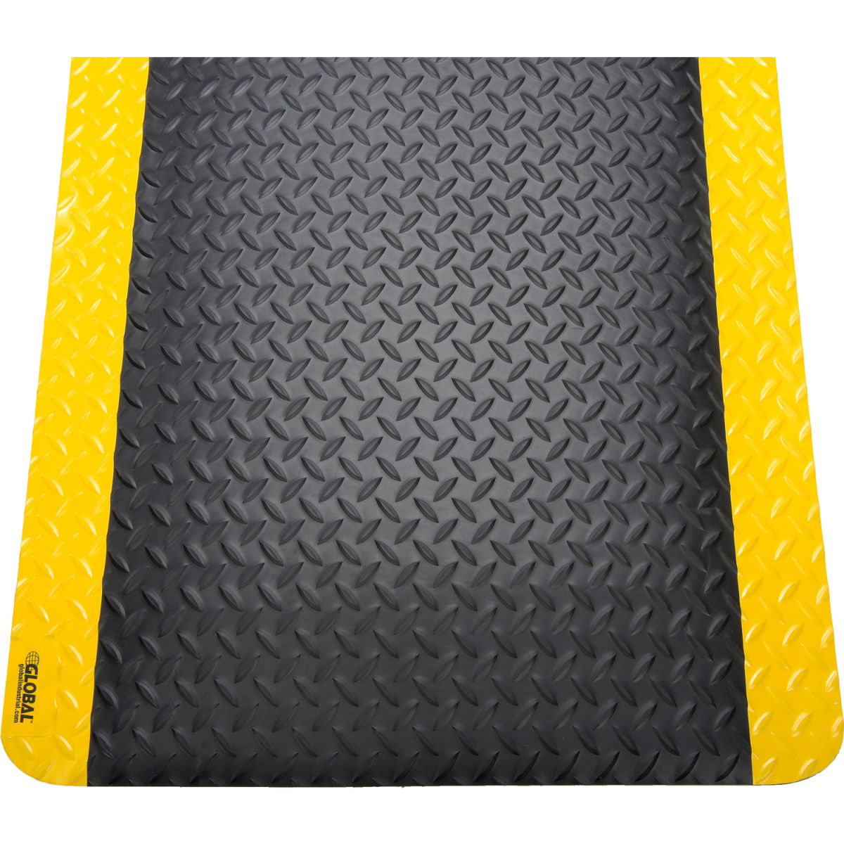 Global Industrial Diamond Plate Anti Fatigue Mat, Black with Yellow Border
