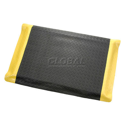 Apache Mills Diamond Foot Anti Fatigue Mat, 15/16in Thick, 2ft x 3ft, Black with Yellow Border
