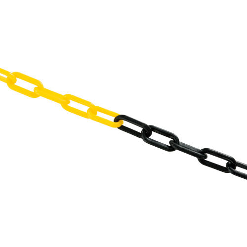 Global Industrial Plastic Chain Barrier, 1-1/2in x 50ft L, Yellow and Black