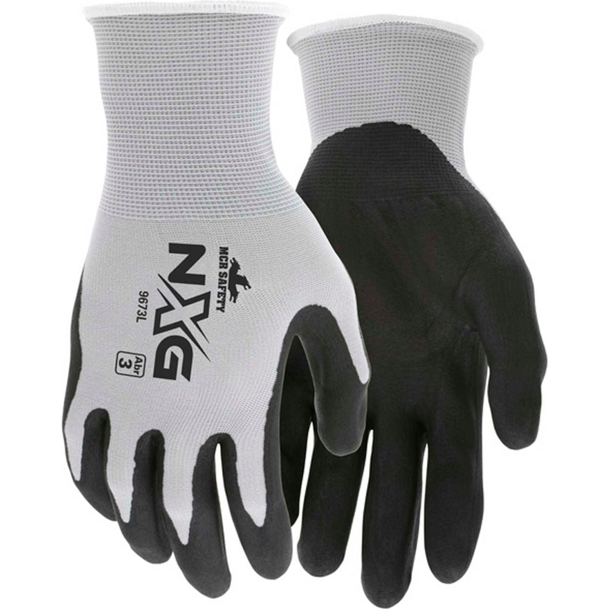 MCR Safety Nylon, Nitrile Coated Gloves, Black, Size M, Pack of 12