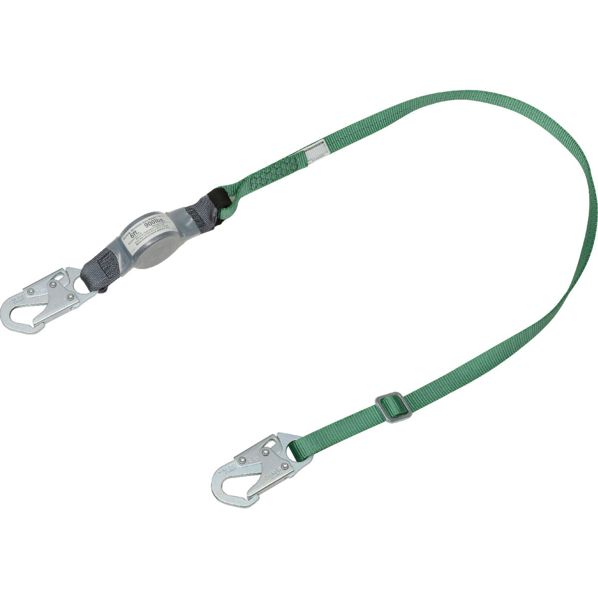MSA V-Series Energy Absorbing 6' Lanyard, Single Leg Adjustable, Small Snap Hook, 10191755