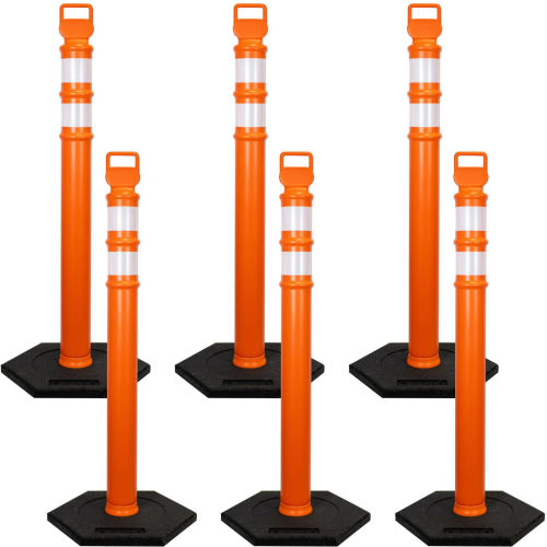 Mr. Chain Delineator with 2 Reflective Stripes, 45inH, 4in Dia, LDPE, Traffic Orange, 6 Pack