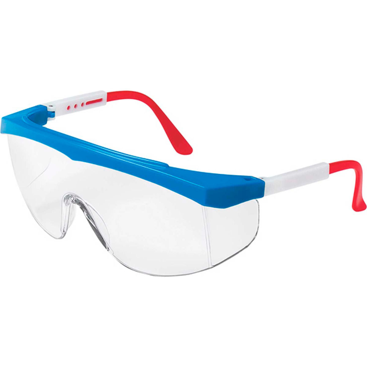 MCR Safety SS130 Stratos Safety Glasses, Red/White/Blue Frame, Clear Lens