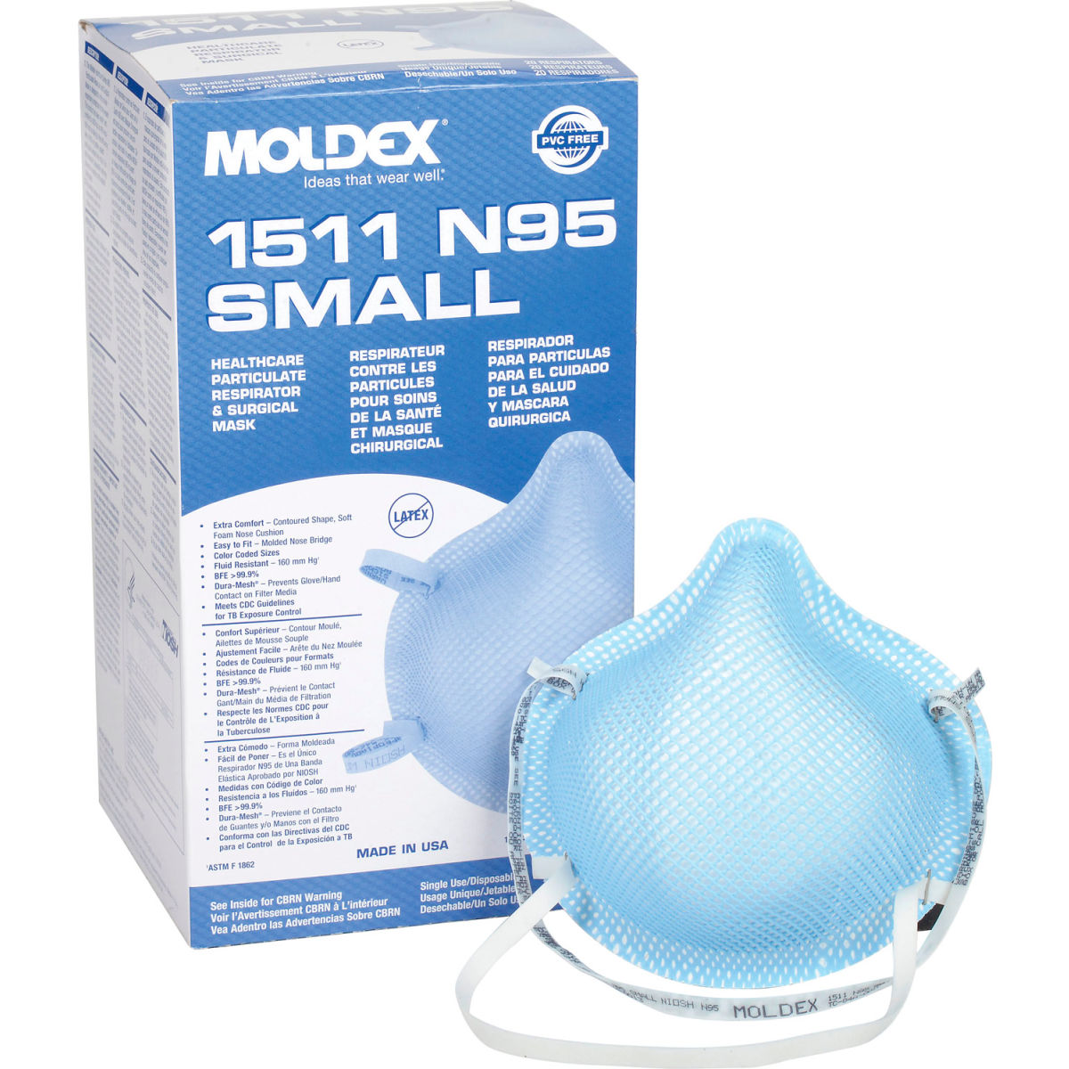 Moldex 1500 Series N95 Respirator & Surgical Mask, Small, 20/Box, 1511