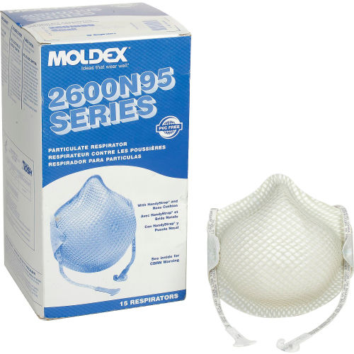 Moldex 2600 Series N95 Particulate Respirator With HandyStrap, Small, 15/Box