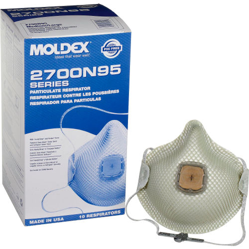 Moldex 2700 Series N95 Particulate Respirator With HandyStrap And Ventex Valve, Medium And Large, 10/Box