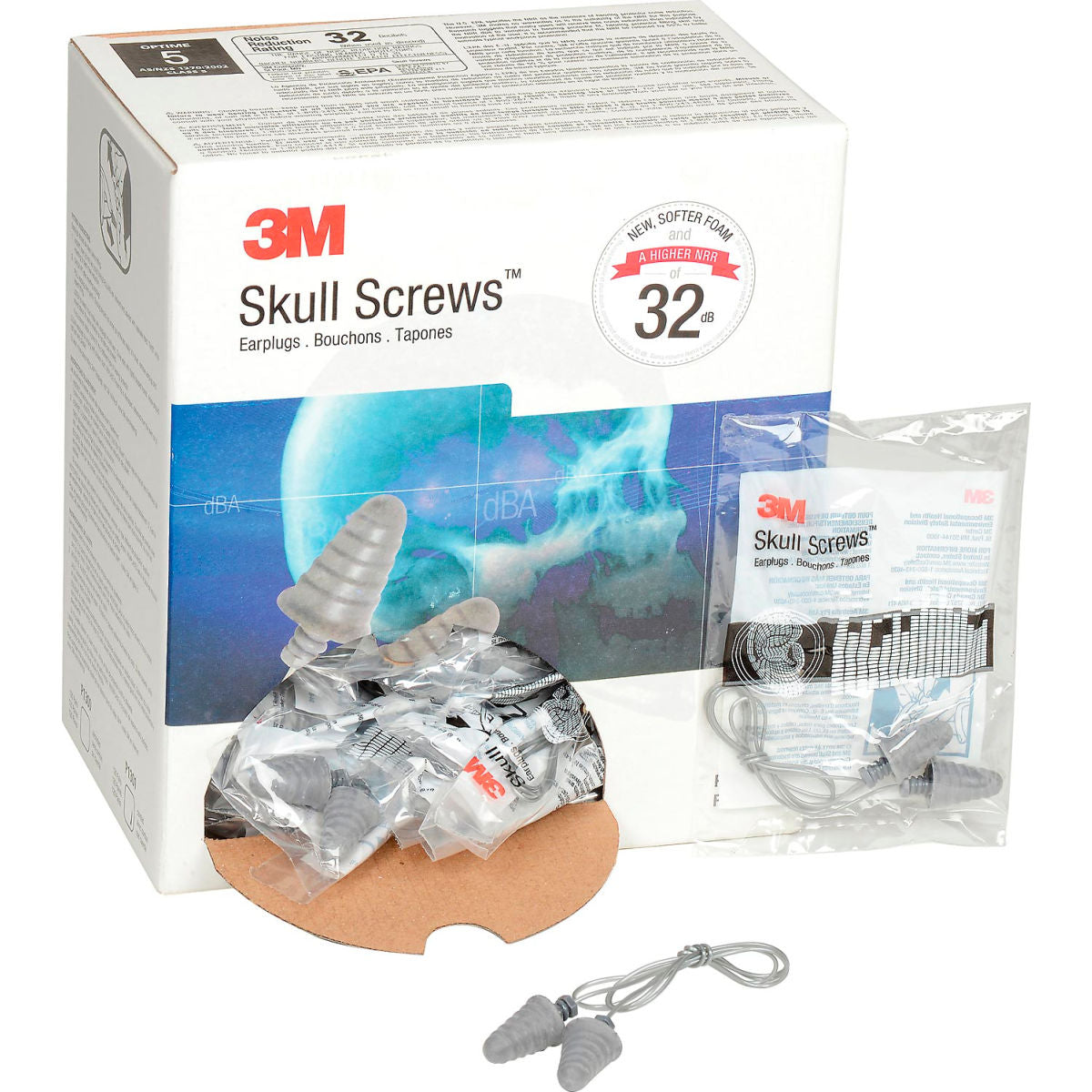 3M Skull Screws Corded Earplugs P1301, 120 Pairs/Box