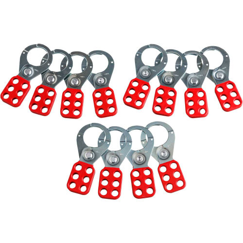 Brady Steel Lockout Hasp, 1-1/2in Jaw Clearance, Steel, 2-1/4inW x 4-1/2inH, 12/Pk