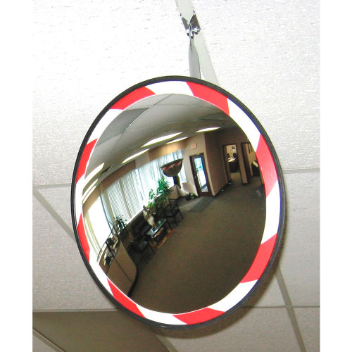 Vision Metalizers Round Acrylic Convex Mirror With Red & White Border, Outdoor, 26in Dia., 160° Viewing Angle