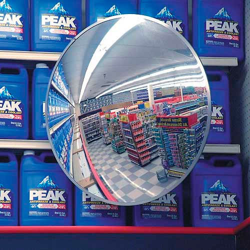 Round Polycarbonate Convex Mirror, Indoor Or Outdoor, 26in Dia., 160° Viewing Angle