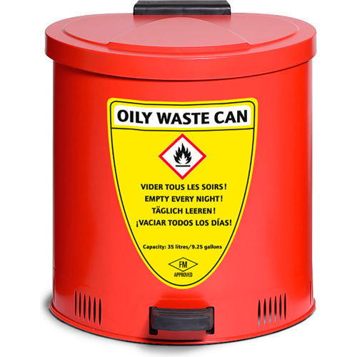 Denios 9.2 Gallon Oily Waste Can, Red