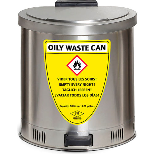 Denios 13.2 Gallon Oily Waste Can, Silver