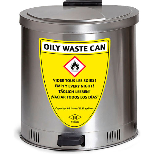 Denios 15.8 Gallon Oily Waste Can, Silver