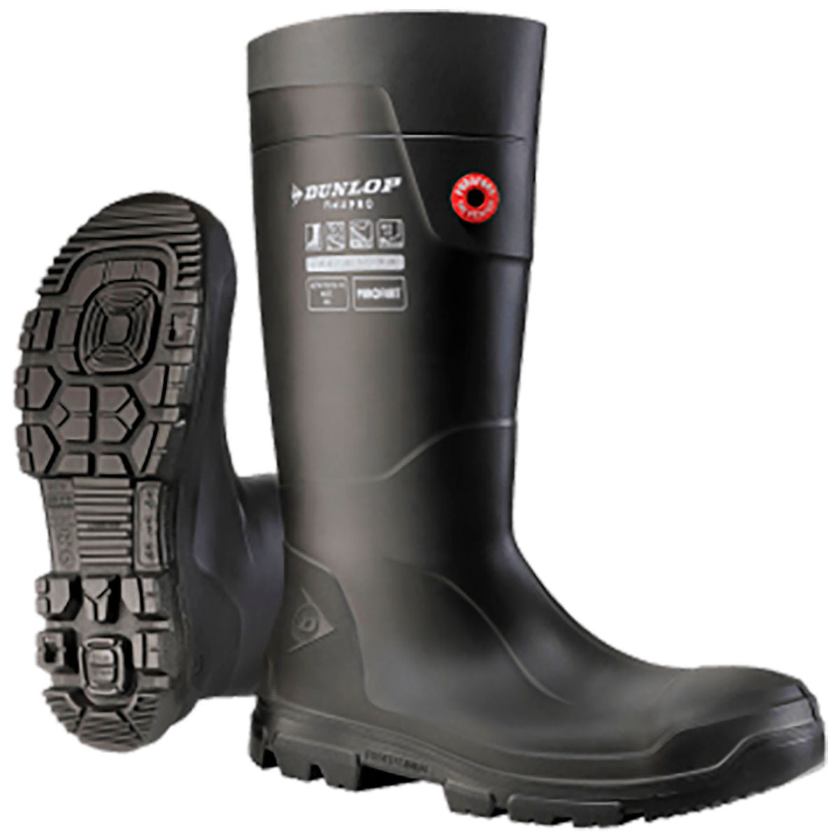 Dunlop FieldPro Purofort Full Safety Boots, Steel Toe, 14inH, Size 5, Black