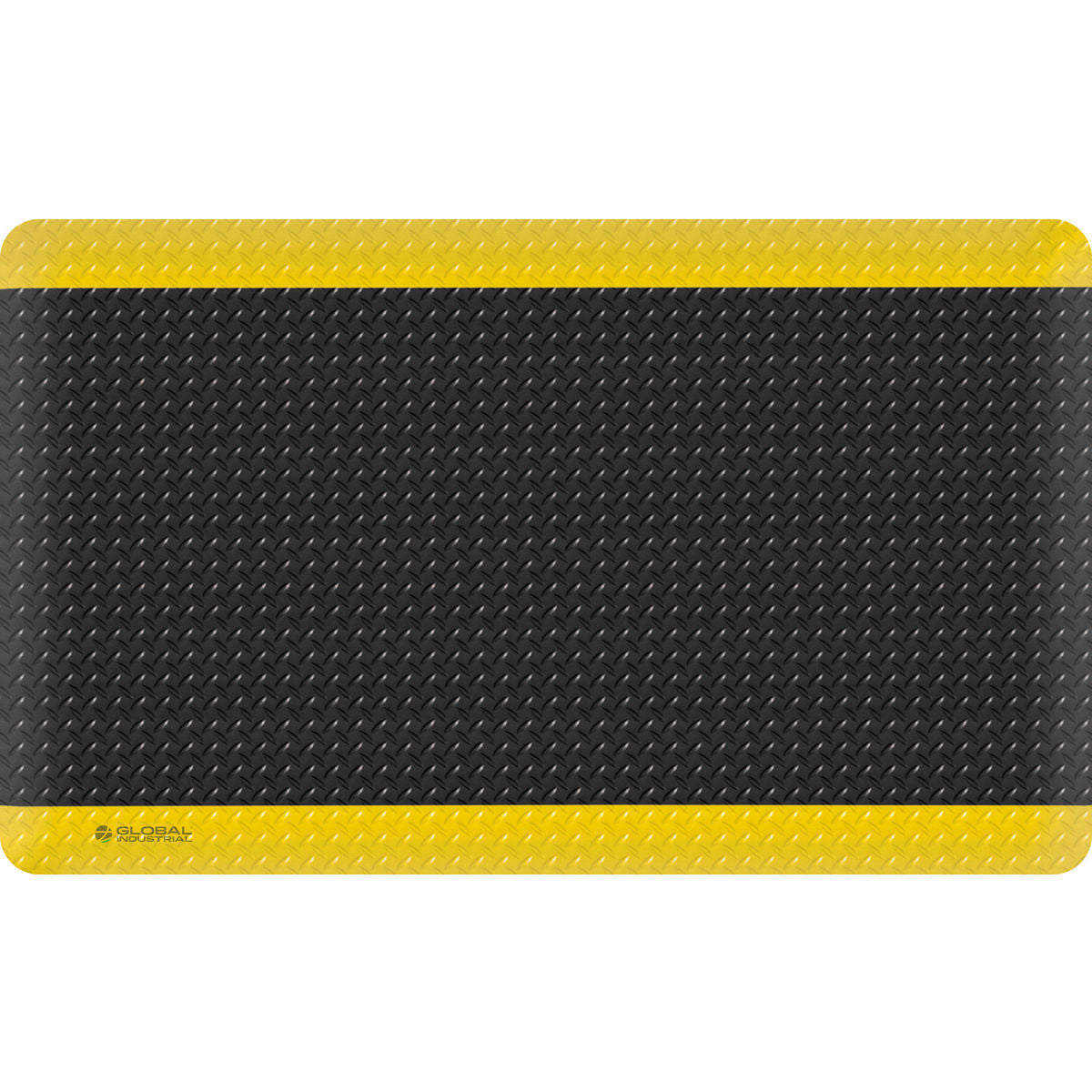 Global Industrial Diamond-Plate Anti Fatigue Mat, Black with Yellow Border