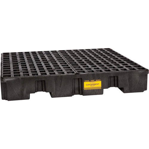 Eagle 4 Drum Low Profile Spill Containment Pallet, Black, No Drain
