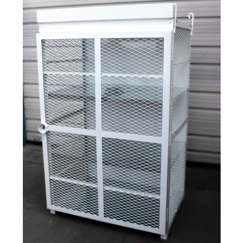 Encore Heavy Duty Steel Gas Cylinder Cage, 18 Capacity 20 lb Cylinders, 44inW x 30inD x 70inH, White, Manual Close