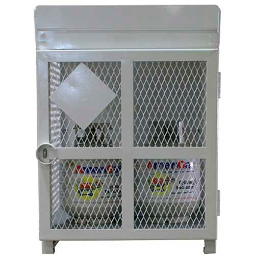 Encore Heavy Duty Steel Gas Cylinder Cage, 4 Capacity 20 lb Cylinders, 30inW x 30inD x 38inH, White, Manual Close
