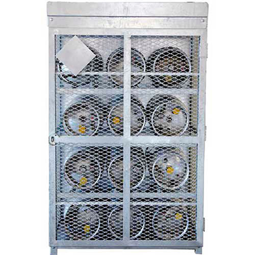 Encore Galvanized Steel Gas Cylinder Cage, 12 Capacity 33 lb Cylinders, 44inW x 30inD x 68inH, Silver, Manual Close