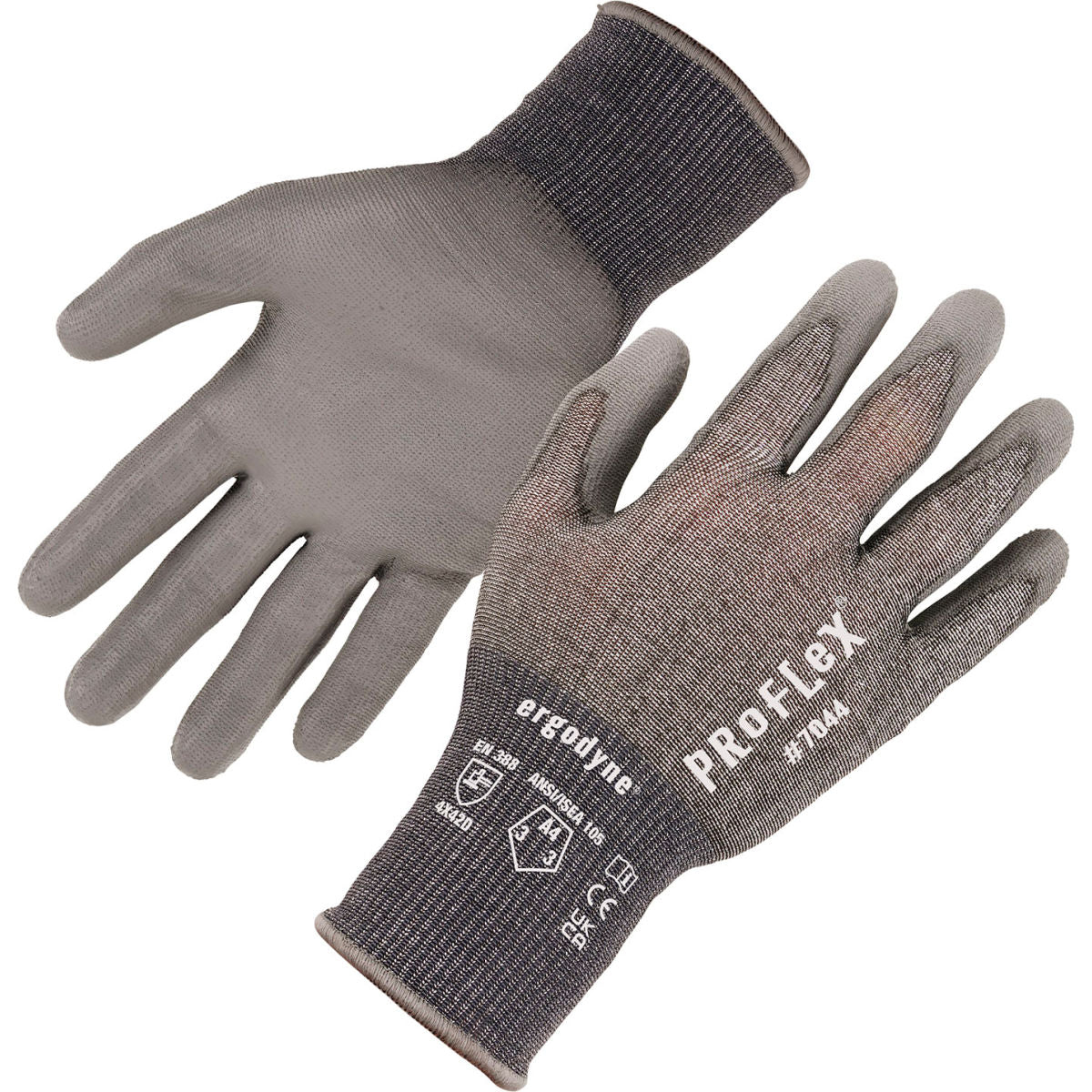 Ergodyne Polyurethane, Polyester Cut Resistant Gloves, ANSI A4, 18 Gauge, Gray, Size XL