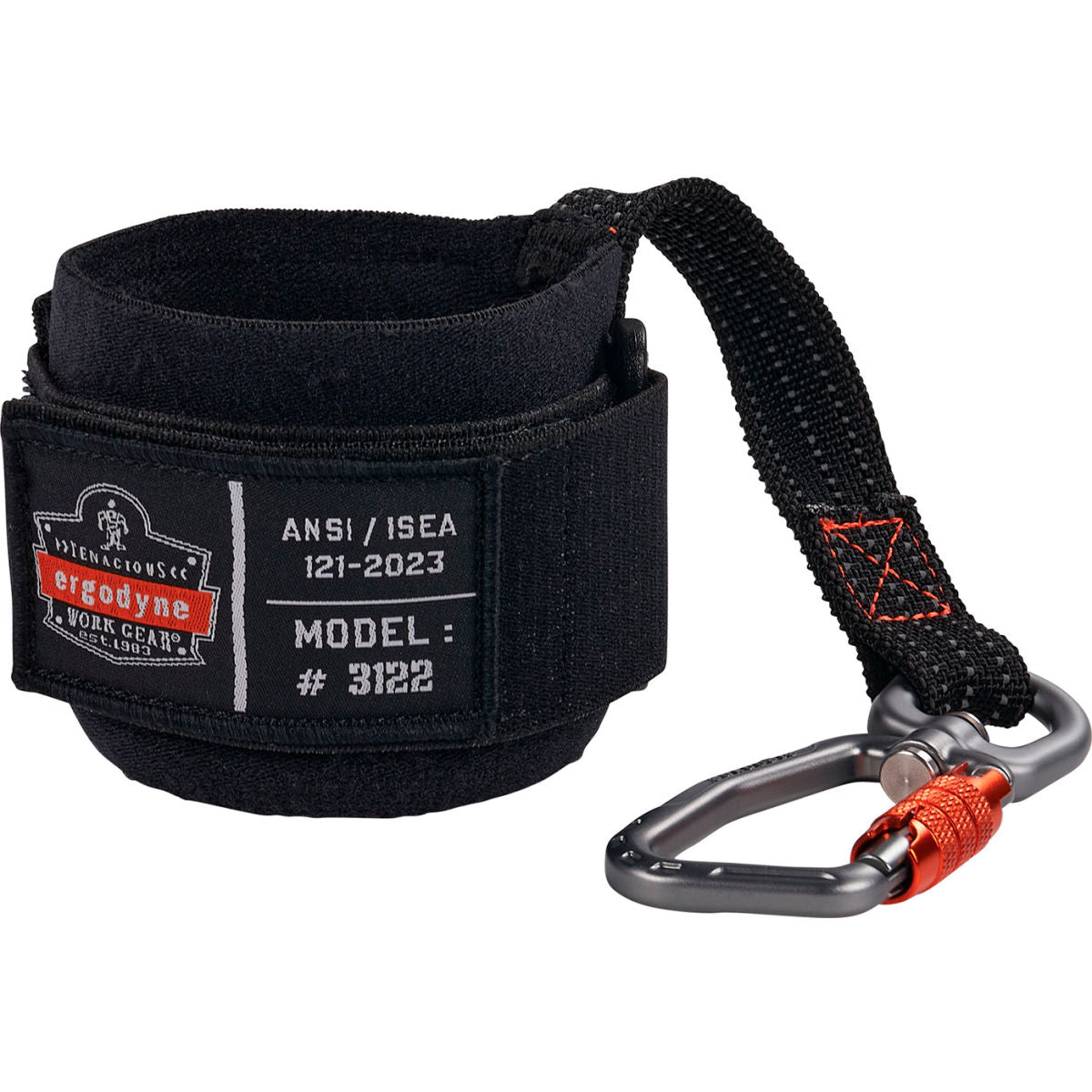 Ergodyne Squids 3122 Tool Lanyard Wrist Pull-On Carabiner Anchor, 5 lb. Cap., One Size, Black