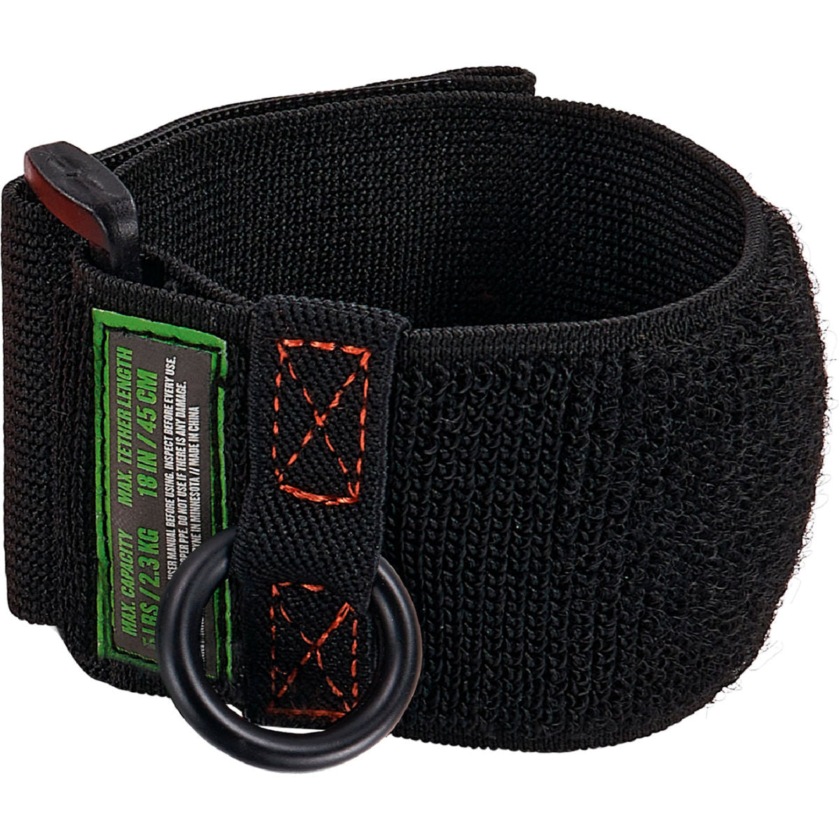 Ergodyne Squids 3123 Tool Wristband with D-Ring Anchor, 5 lb. Cap., One Size, Black