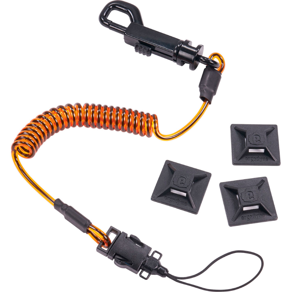 Ergodyne 3151Coil Lanyard plus Mini Adhesive Mounts, 2 lb. Capacity, Orange & Black