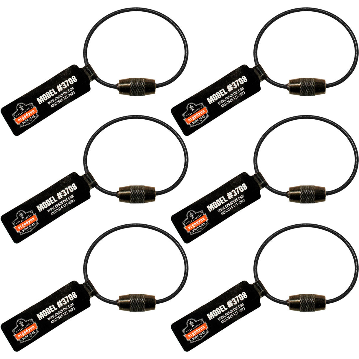 Ergodyne Squids 3708 Wire Tool Tail with Screw Gate, 3 lb. Cap., Black, Pack of 6