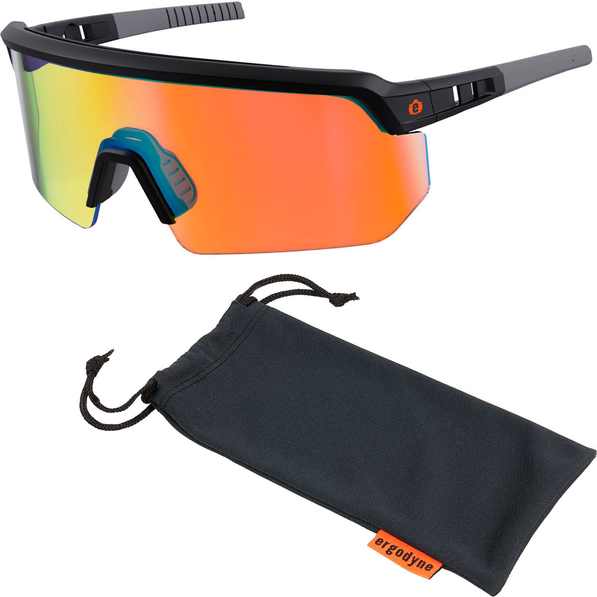 Ergodyne Skullerz AEGIR-AFASM Half Frame Safety Glasses, Orange Mirror Lens, Matte Black Frame