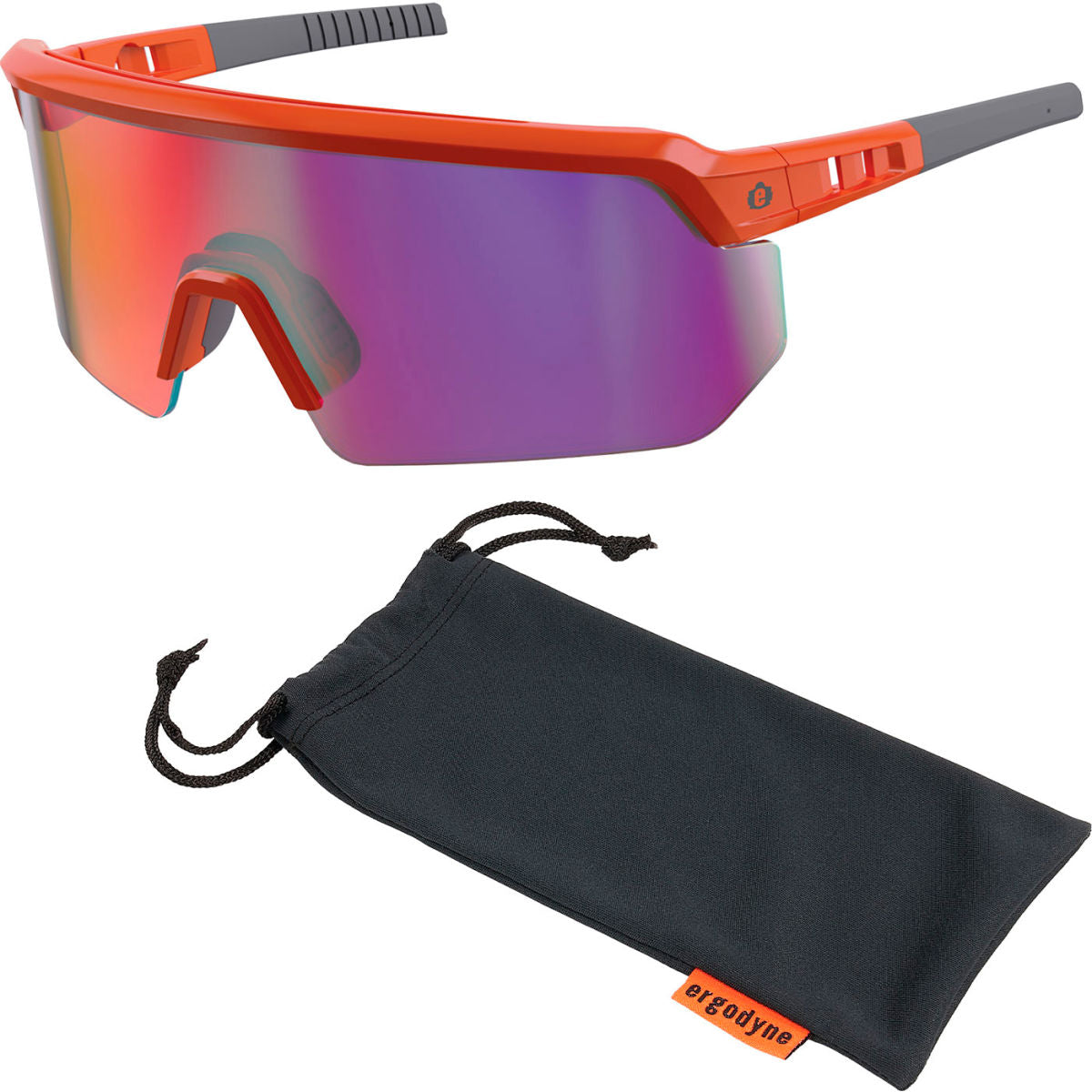 Ergodyne Skullerz AEGIR-AFASM Half Frame Safety Glasses, Purple Mirror Lens, Orange Frame